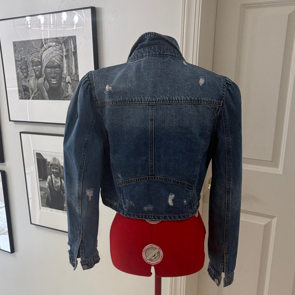 Blank NYC Distressed Denim Jacket with Puff Shoulders - Picture 3 of 3